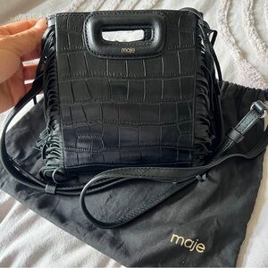 Maje Mini Embossed-leather M Bag with Chain in Black